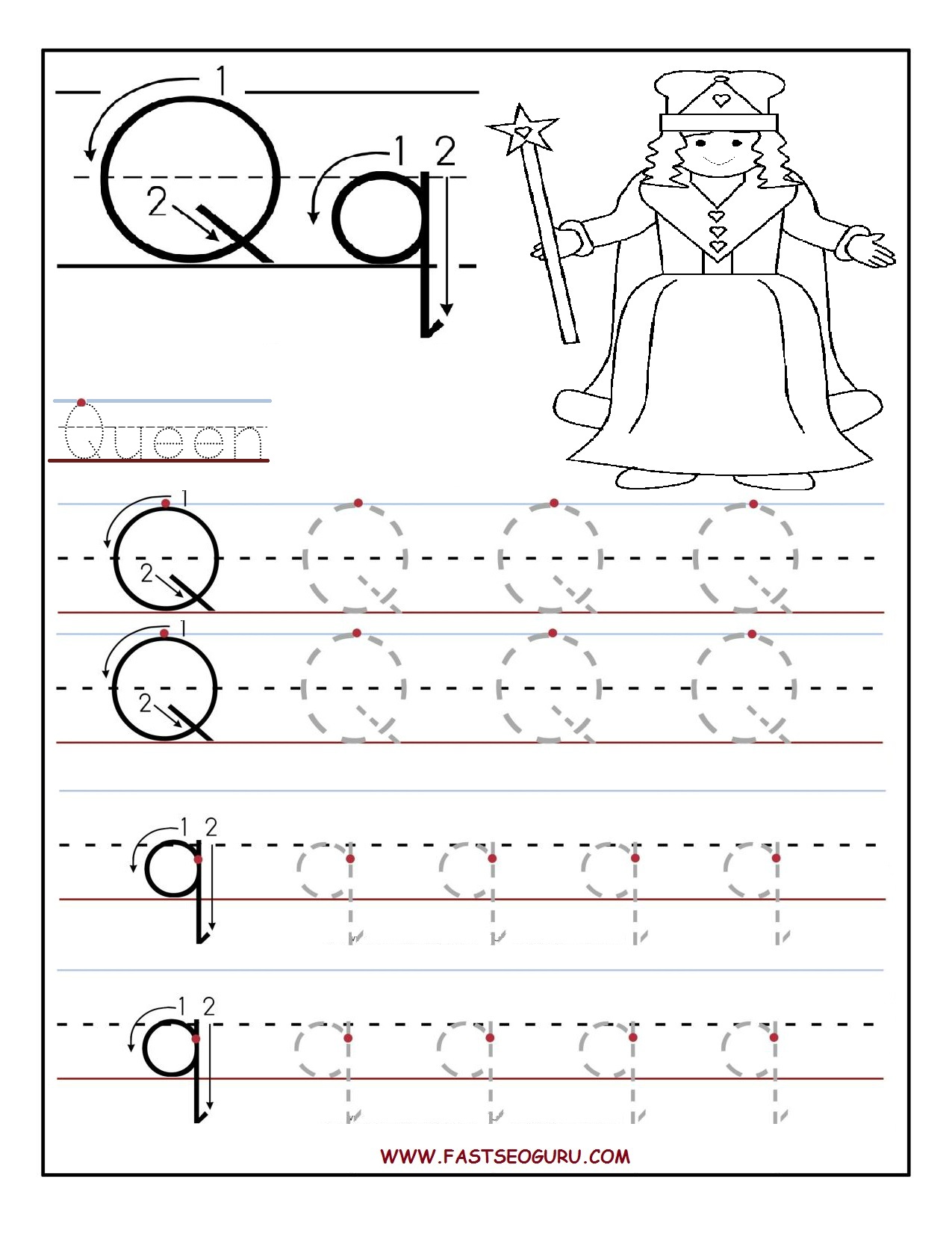 Printable letter Q tracing worksheets for preschool